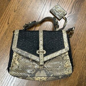 Tory Burch leather snakeskin and raffia bag
